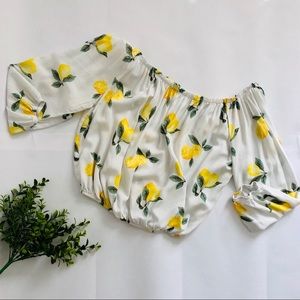 FOREVER 21 LEMON PRINT OFF THE SHOULDER TOP